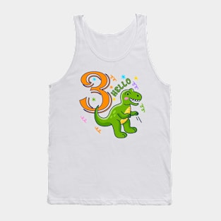 Hello Three Dinosaur, third birthday, 3rd Birthday, Kids third Birthday Tank Top